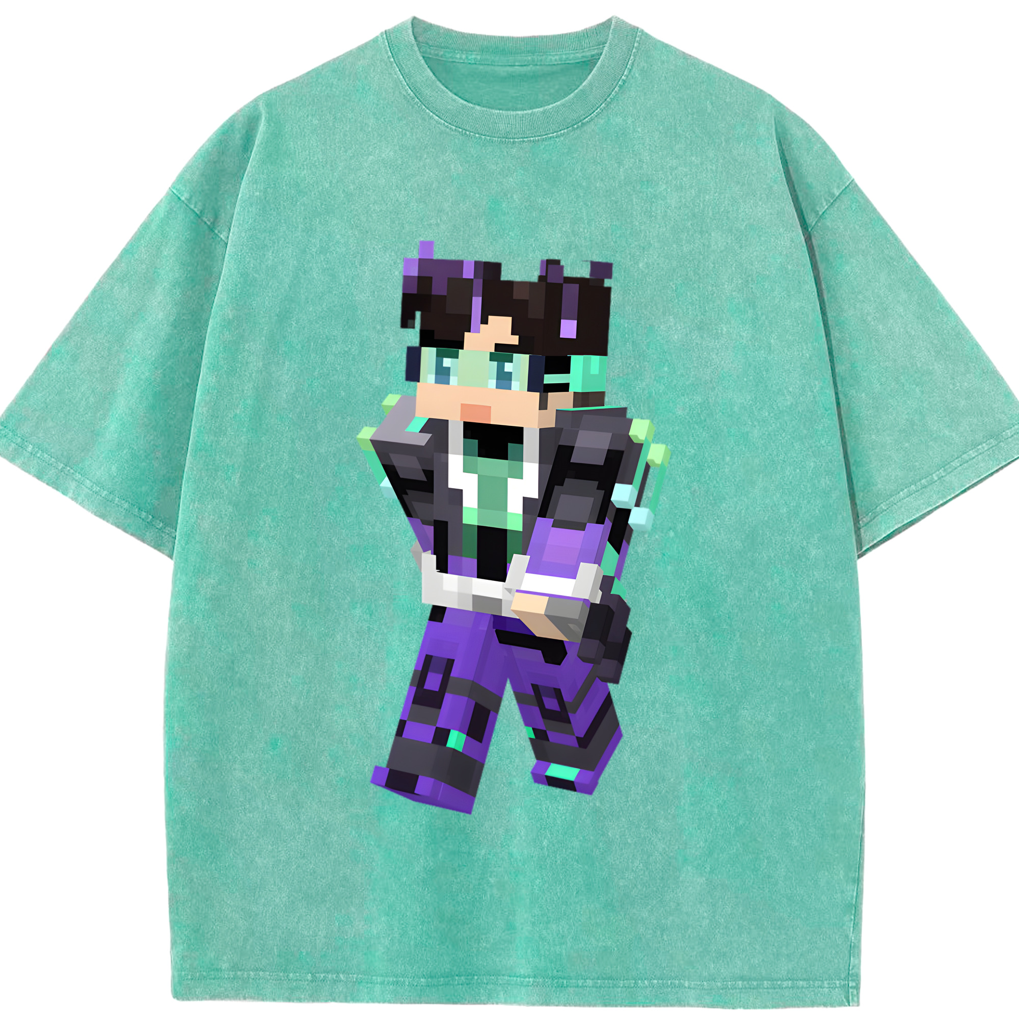 （画像用） マインクラフト ブロックの世界 Minecraft MC Block world 綿100% ヴィンテージ風 半袖Tシャツ（フロントプリント）